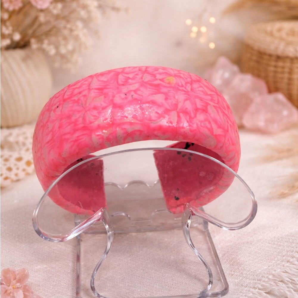 Pink Swirl Power Set – Handmade Polymer Clay Bracelet & Earrings - Picture 5 of 11